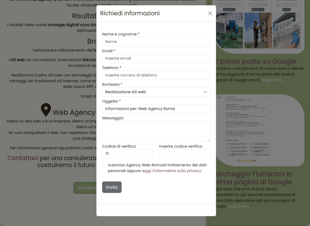 Form con tecnologia PHP Ajax e Bootstrap con antispam.