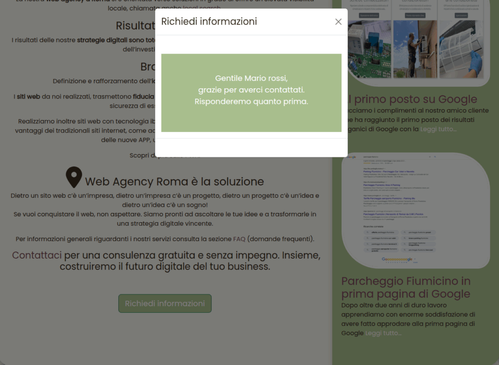 Form PHP Ajax e Bootstrap con antispam per contenitori modali. 