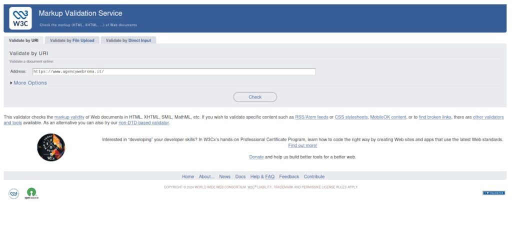 Servizio di validazione online del codice HTML del W3C.