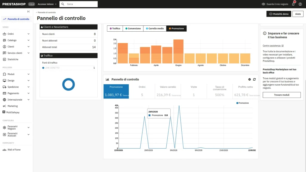 Pannello di controllo di Prestashop 9.0.4.