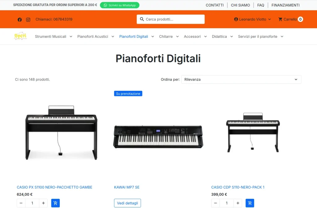Sito e-commerce per la vendita di strumenti musicali, realizzato da Agency Web Roma con PrestaShop.